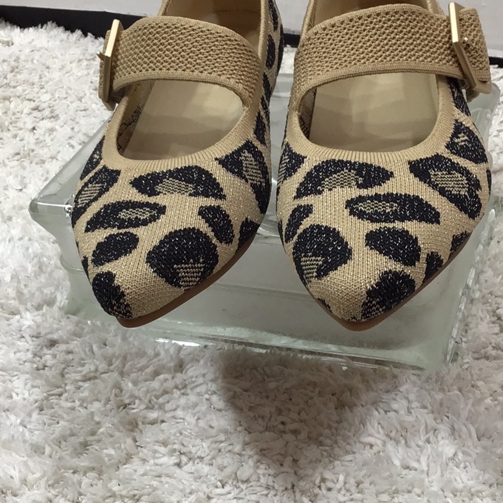 Vivaia metallic gold leopard Maria knit Mary Jane flats 36.5 - Picture 7 of 14